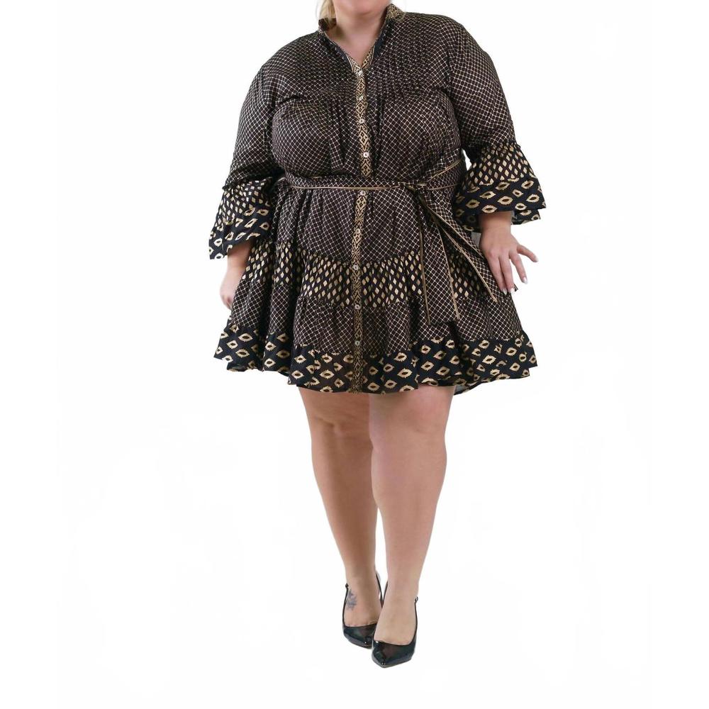 NEW PEP'S CANNES short net print mini dress - plus in black/gold